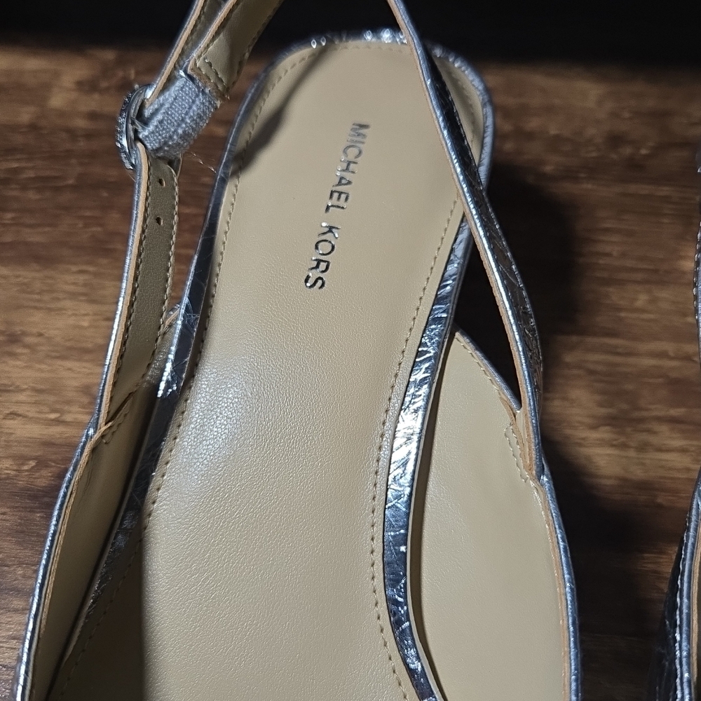 Michael Kors Shiny Silver Slingback Flats - Picture 3 of 9